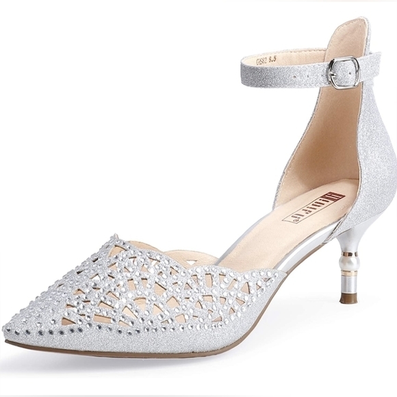 NIB IDIFU Candice silver glitter 3 inch pearl detail heel ankle buckle strap - Picture 2 of 16